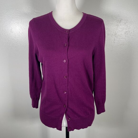 LOFT Cardigan Sweater Women Medium Purple Knitted Plum Long Sleeve Button Front - Picture 2 of 15